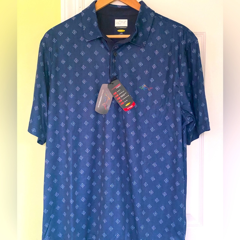 Mens Golf Shirt Greg Norman PlayDry Golf Polo Size Large Navy NWT
